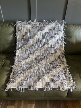 Anthropologie Jorja Textured Fringe Throw Blanket